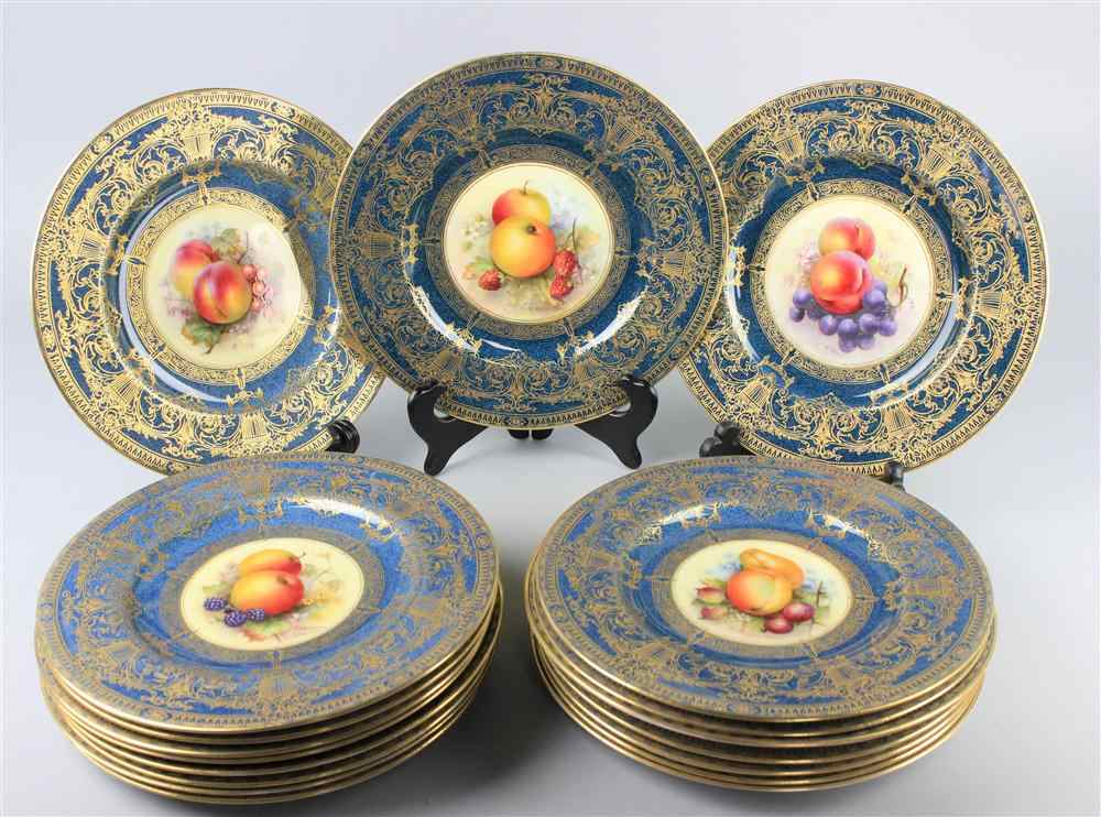 Appraisal: EIGHTEEN ROYAL WORCESTER POWDER BLUE CABINET PLATES puce printed marks