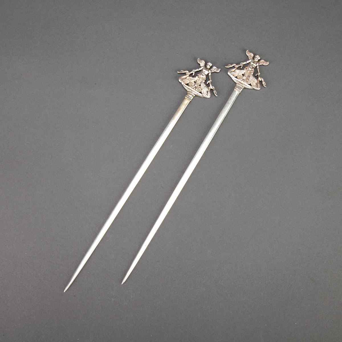 Appraisal: Pair of Victorian Silver French Empire Style Skewers Charles George