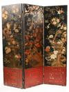 Appraisal: ORIENTAL FOLDING SCREEN - Three-Fold Lacquer Painted Screen late th