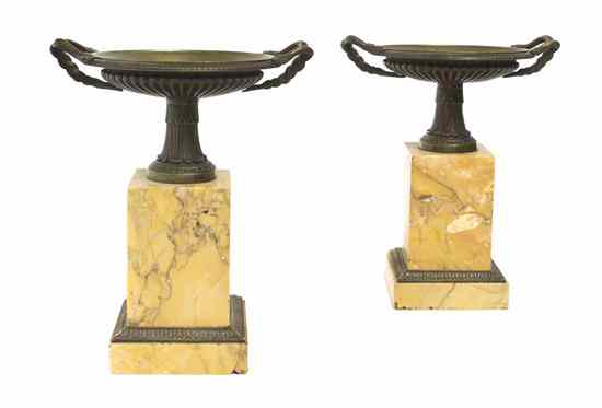 Appraisal: A Pair of Neoclassical Bronze and Sienna Marble Tazze each