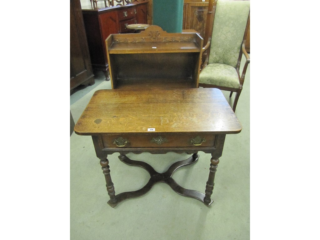 Appraisal: th Century oak single drawer table and an oak open