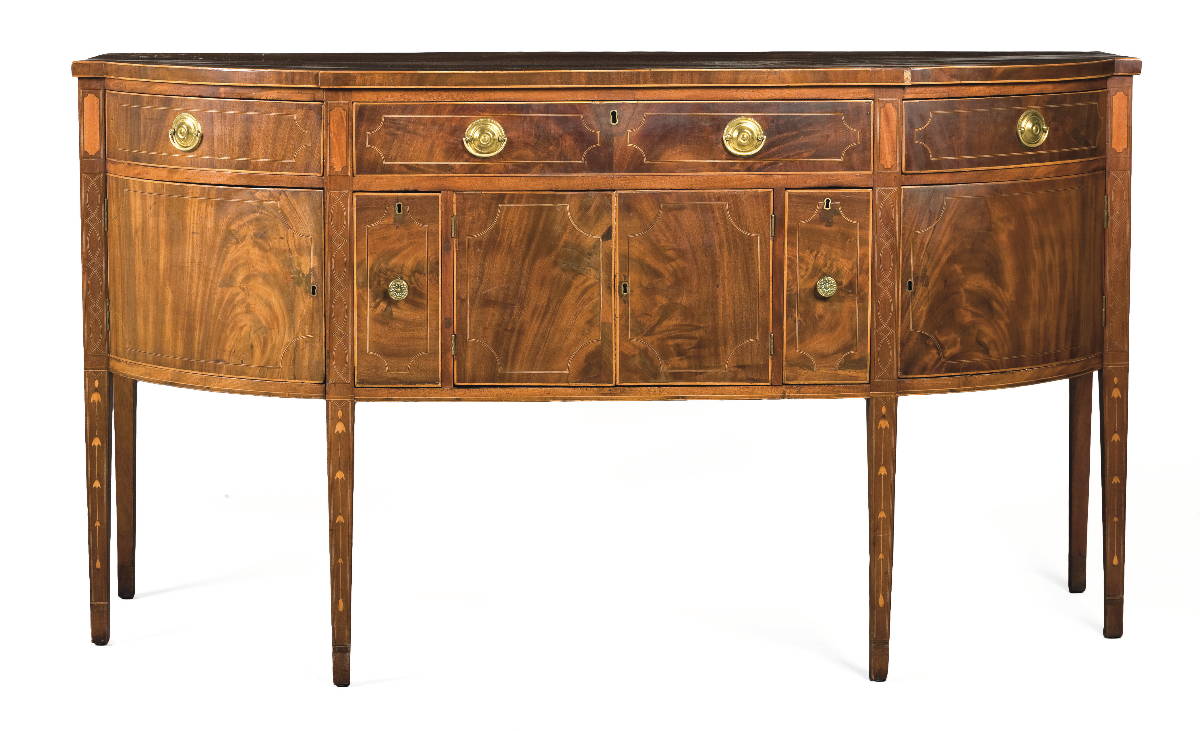 Appraisal: BALTIMORE HEPPLEWHITE INLAID MAHOGANY SIDEBOARD The D-shaped top with ovolo