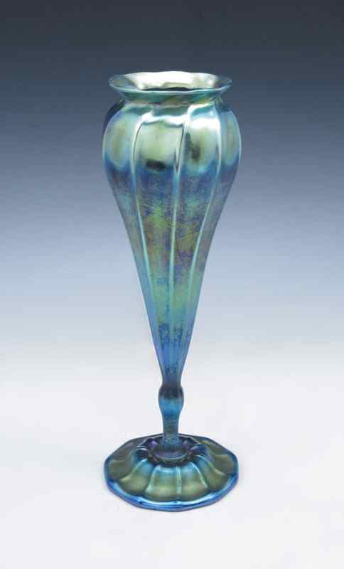 Appraisal: TIFFANY BLUE FAVRILE ART GLASS VASE Floriform engraved L C