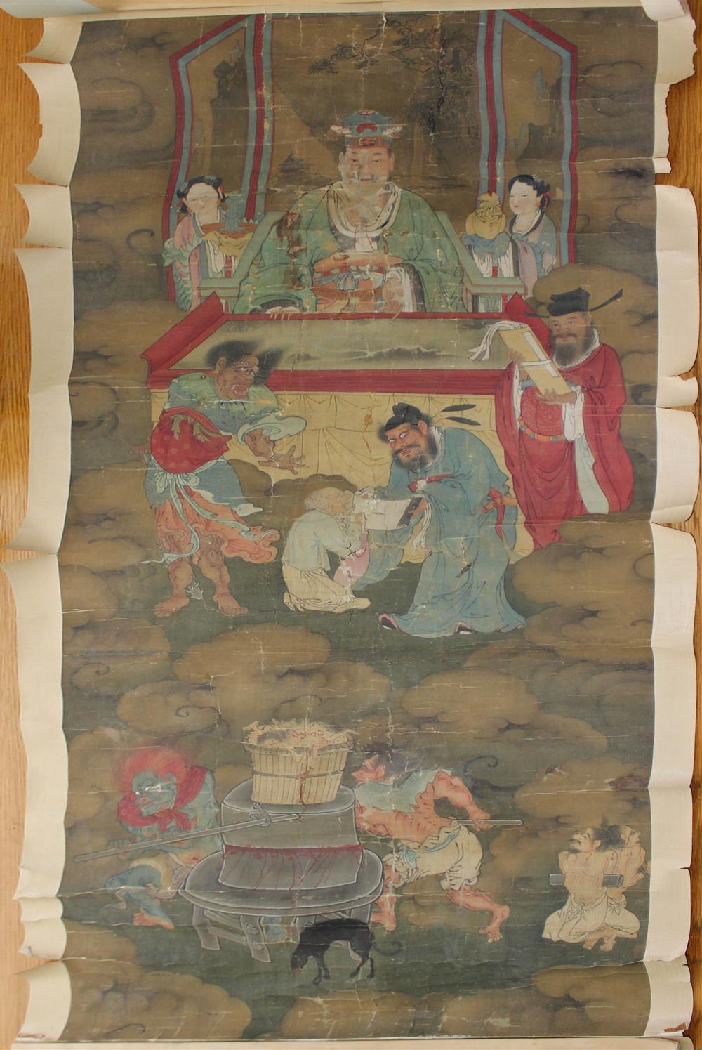 Appraisal: CHINESE PORTRAIT OF A DIGNITARY WITH ATTENDANTS ABOVE HELL ink