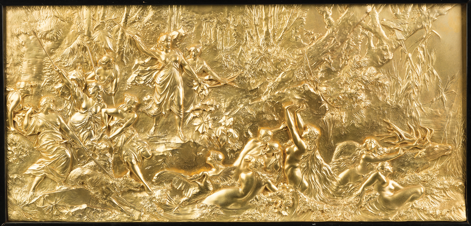 Appraisal: French Gilt Bronze Plaque Of goddesses and nymphs