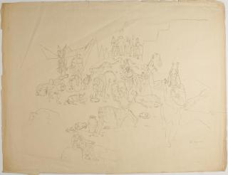 Appraisal: Kristians Tonny Dutch Surrealist line drawing depicting Egyptian-style gods and