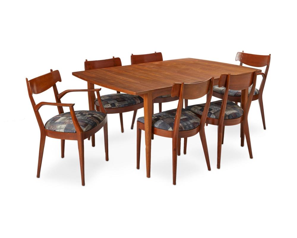 Appraisal: A Drexel Declaration modern walnut dining table with chairs Circa