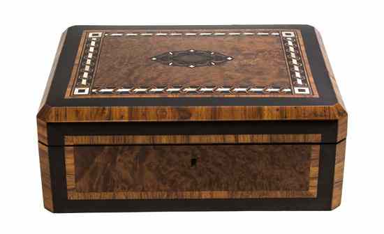 Appraisal: A Continental Burlwood Ebonized and Mother-of-Pearl Inlaid Table Casket the