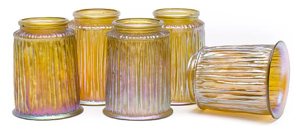 Appraisal: Five Tiffany Favrile glass linen-fold cylindrical shades circa each inscribed