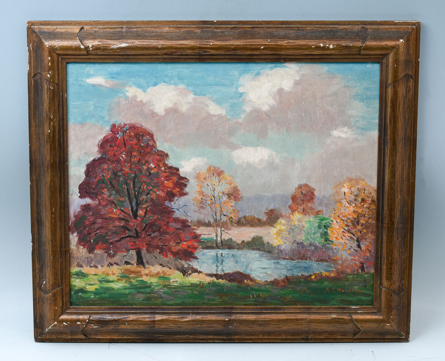 Appraisal: HENSHAW Arthur American - Autumnal Landscape with Stream Oil Canvas