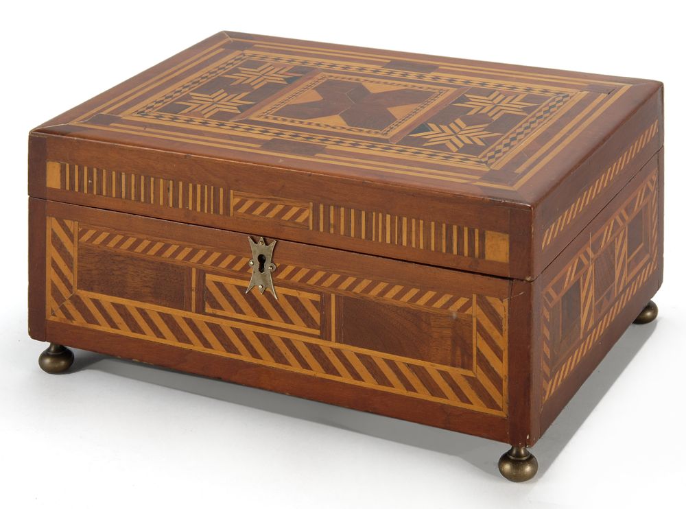 Appraisal: INLAID WOODEN SEWING BOX American Second Half of the th