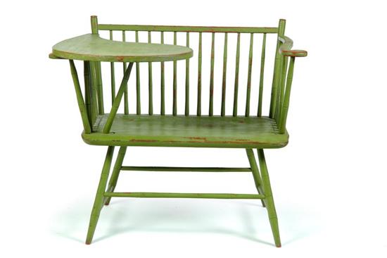 Appraisal: REPRODUCTION WINSDOR STYLE WRITING BENCH Green painted bannister back with