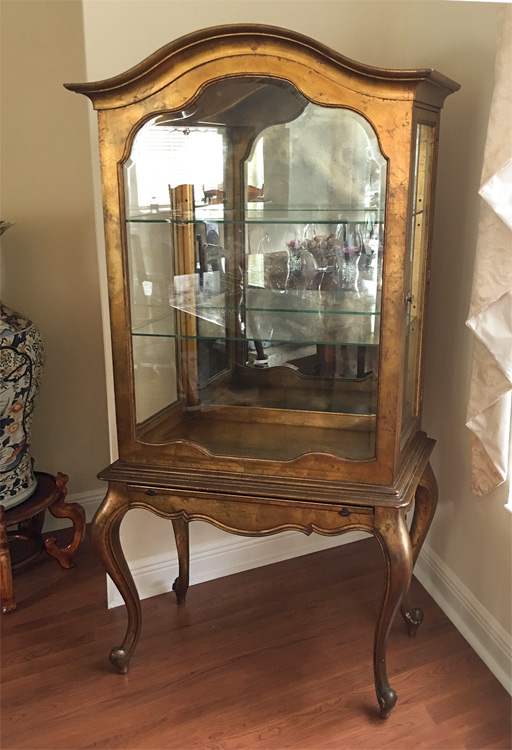 Appraisal: GILT DECORATED CHINA CURIO DISPLAY CABINET Antiqued gilt finish all