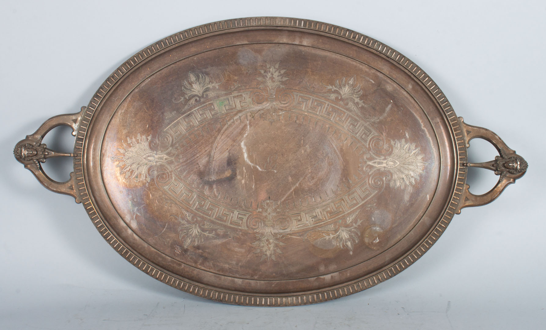 Appraisal: Etruscan Revival oval silver-plated tea tray Meriden in W over