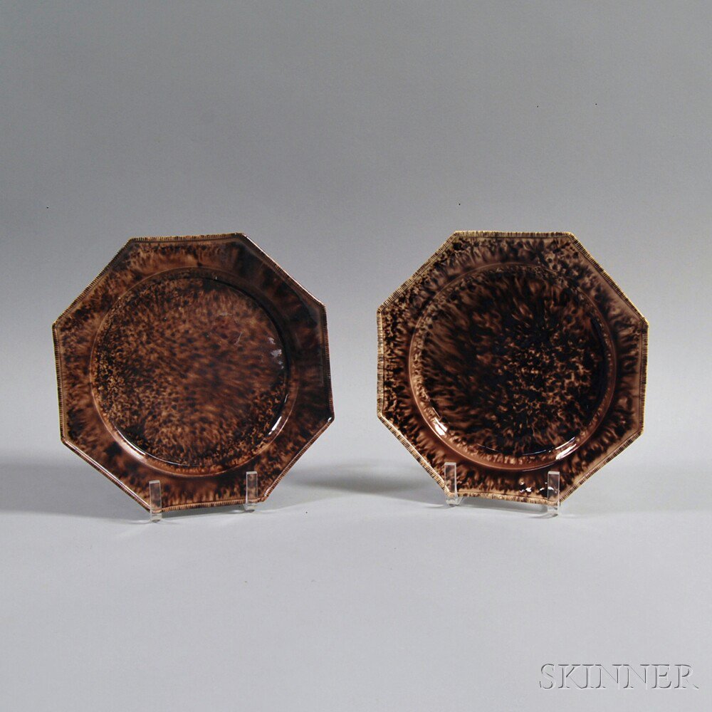 Appraisal: Pair of English Whieldon-type Staffordshire Octagonal Pottery Plates with recessed