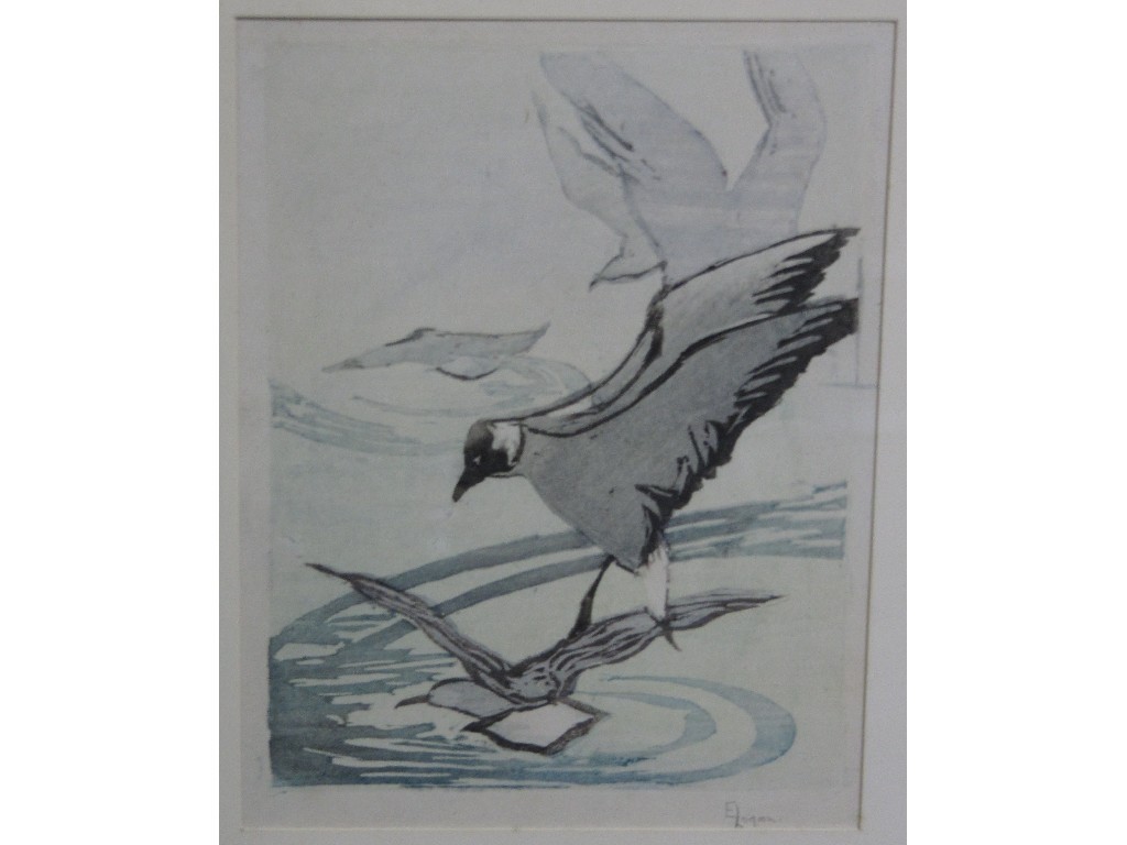 Appraisal: ETHEL LOGAN Woodcut 'Gulls' signed in pencil and labelled verso