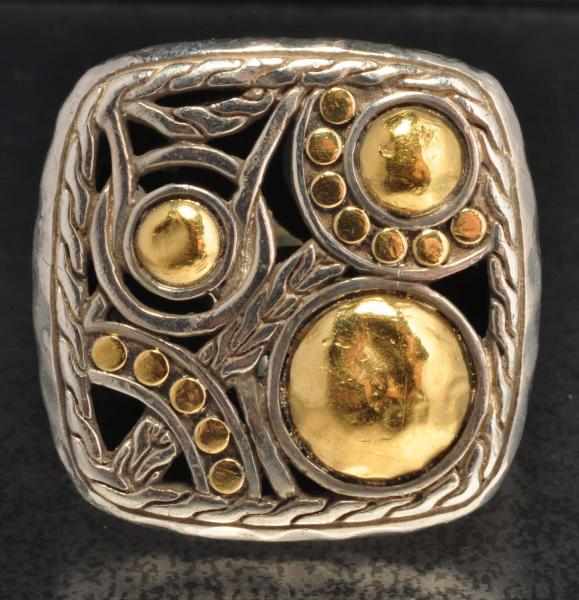 Appraisal: Sterling Silver K Y Gold Inlay Men's Ring Description Intricate