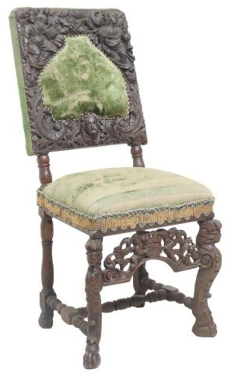 Appraisal: RENAISSANCE REVIVAL FIGURAL CARVED OAK CHAIRRenaissance Revival carved oak chair