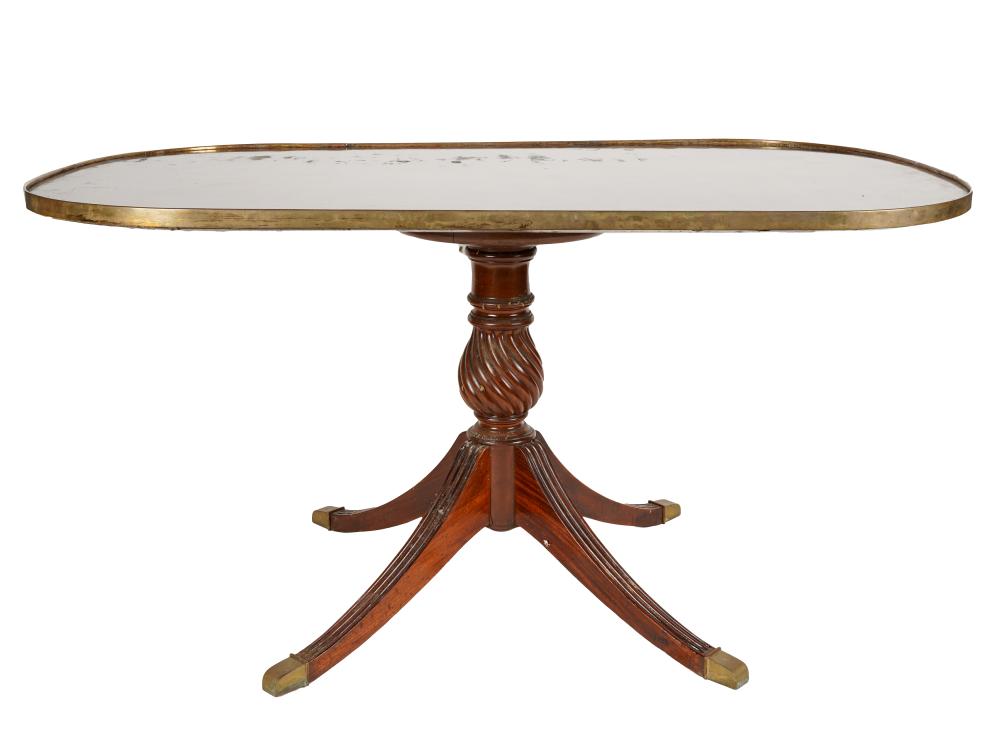 Appraisal: MAISON JANSEN REGENCY-STYLE DINING TABLEmahogany veneer and brass signed inches