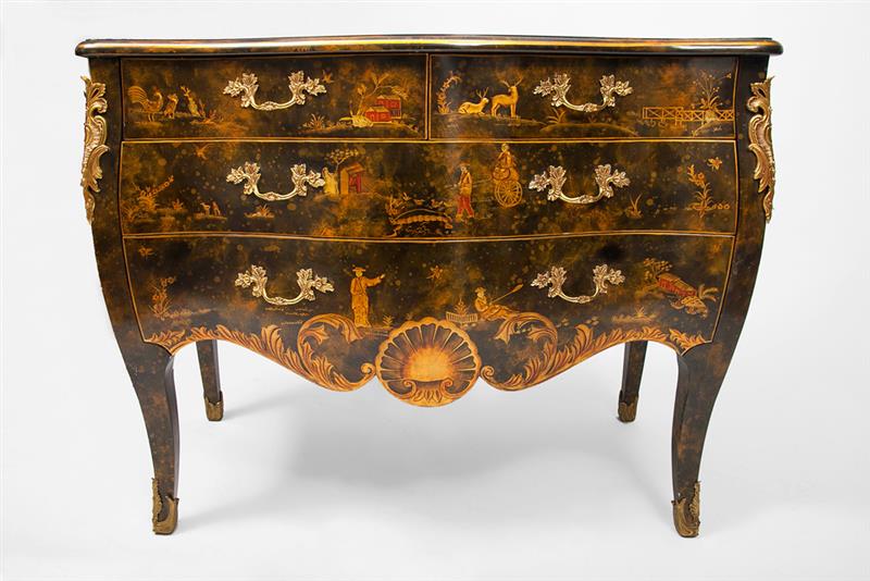 Appraisal: Louis XV Style Lacquer Chinoiserie Metal-Mounted Serpentine-Front Commode th Century