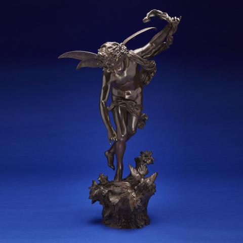 Appraisal: Luca Madrassi Italian - PUCK patinated bronze figure signed in