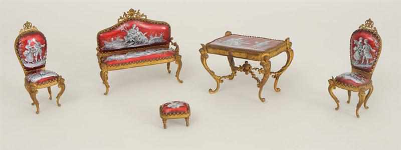 Appraisal: SUITE OF MINIATURE GILT-METAL AND ENAMEL SALON FURNITURE PROBABLY VIENNA