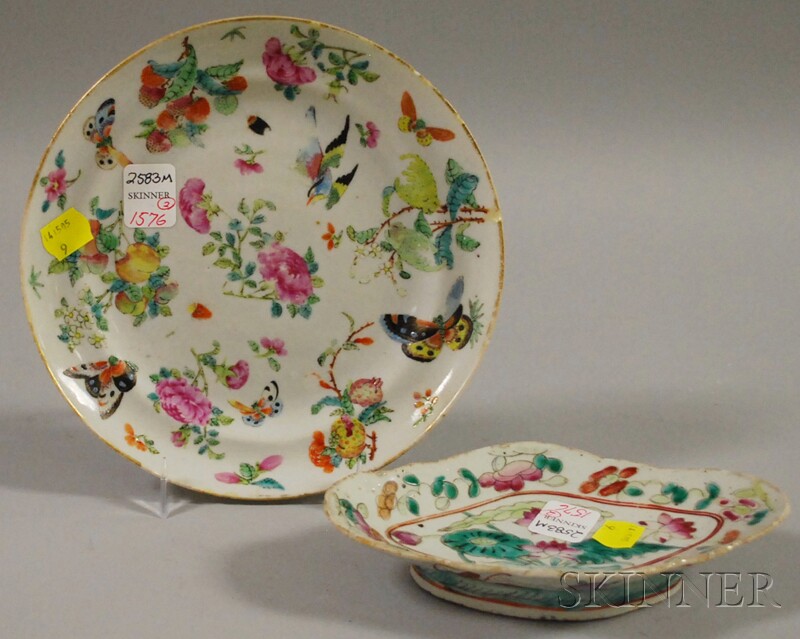 Appraisal: Asian Porcelain Enamel-decorated Plate and Shaped Dish plate with chips