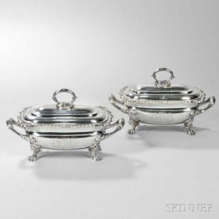 Appraisal: Pair of George III Sterling Silver Sauce Tureens London -