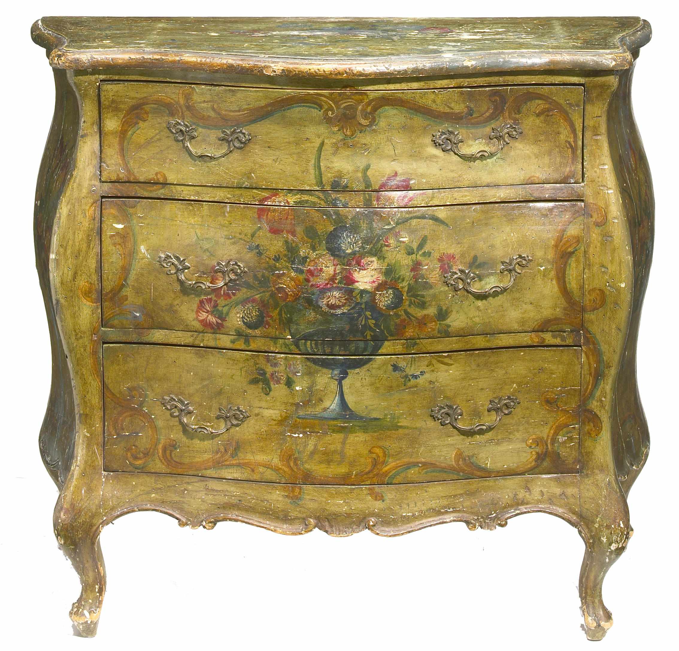 Appraisal: A Venetian style paint decorated chest of three drawers height