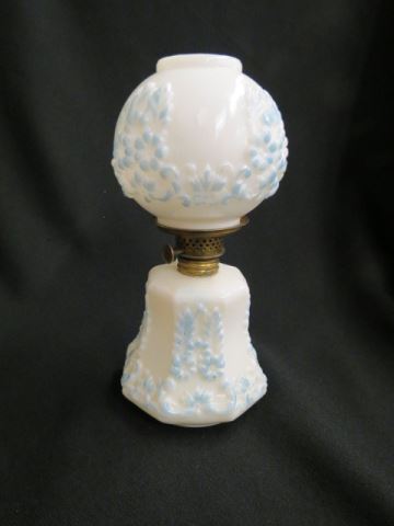 Appraisal: Miniature Oil Lamp opaque glass with raised design original globe