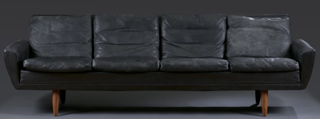 Appraisal: Vejen Denmark by G Thams Sofa Black leather on teak