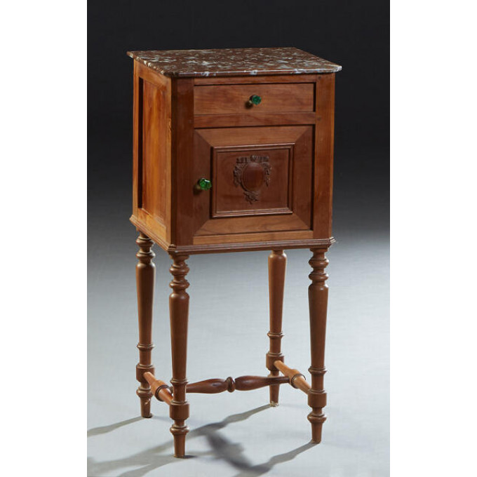 Appraisal: French Carved Cherry Marble Top Nightstand late th c the