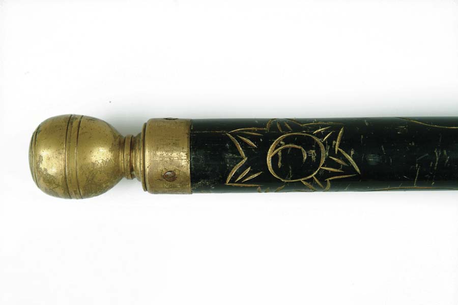 Appraisal: POOL CUE CANE Brass ball top with brass ferrule Missing