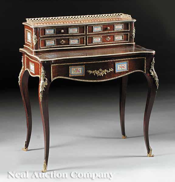 Appraisal: A Napoleon III Rosewood and Porcelain-Mounted Bureau de Dame th