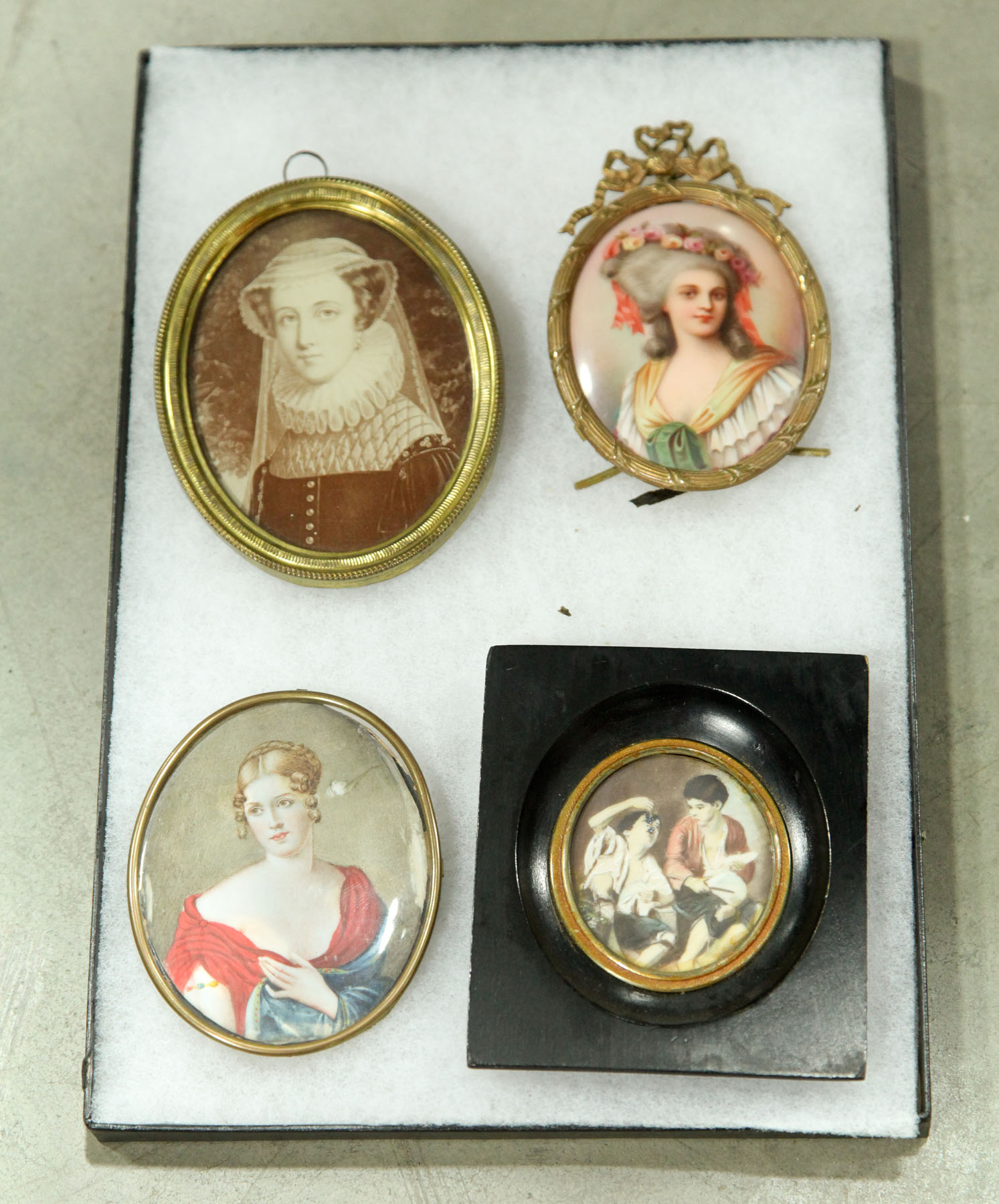 Appraisal: FOUR MINIATURE PORTRAITS European late to early th century Half