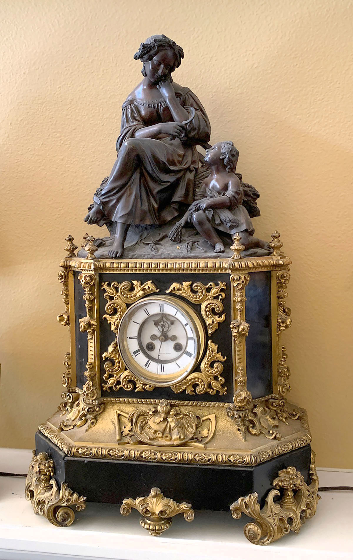 Appraisal: LARGE FRENCH HATTON GILT FIGURAL BRONZE CLOCK Large Hatton French