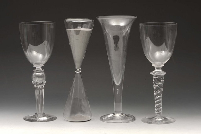 Appraisal: A LARGE GLASS HOURGLASS cm a large glass with Silesian