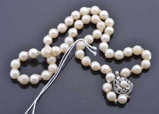 Appraisal: A STRAND OF CULTURED PEARLS TO A SILVER CLASP