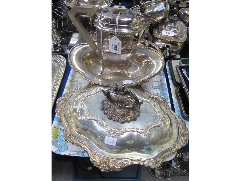 Appraisal: Lot comprising silver plated entree dish water pot and a