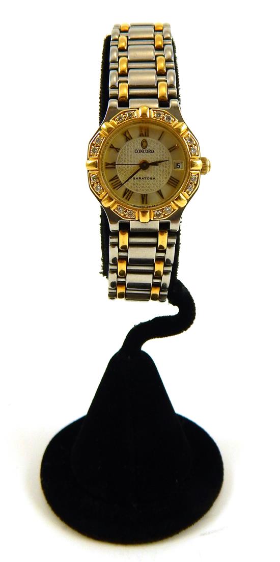 Appraisal: JEWELRY Steel and K yellow gold women's Concord Saratoga wristwatch