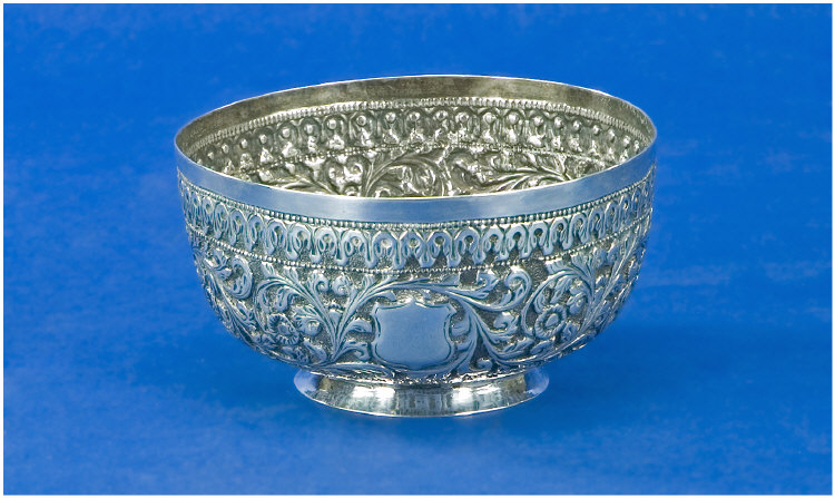 Appraisal: Continental Silver Bowl With All Over Embossed Floral Decoration Throughout