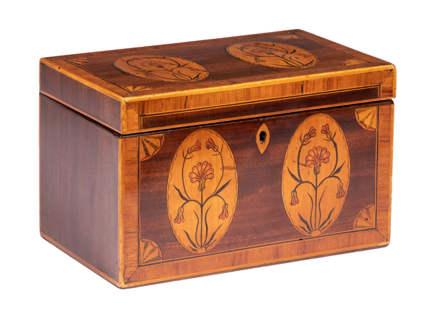 Appraisal: REGENCY INLAID TEA CADDY th c Rectangular Honduras Mahogany Tea