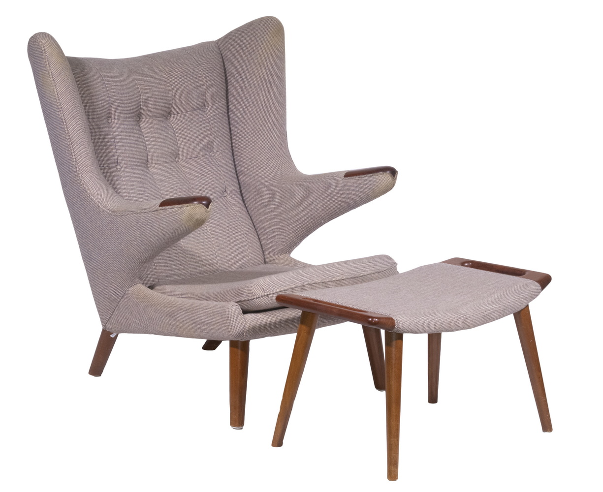 Appraisal: HANS WEGNER DENMARK - PAPA BEAR CHAIR OTTOMAN -Piece Danish