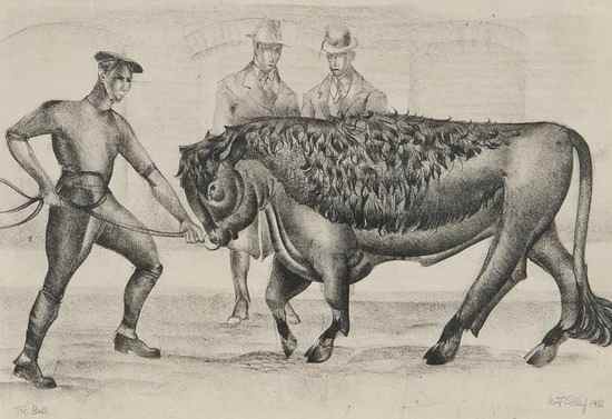 Appraisal: William Frederick Colley - The Bull lithograph on chine appliqu