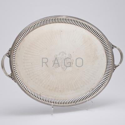 Appraisal: ENGLISH SILVER WAITER Oval with reeded edge reed handles with