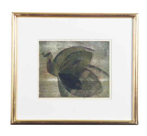 Appraisal: HARRY BERTOIA Monotype on paper abstract composition with overlapping leaf-shaped