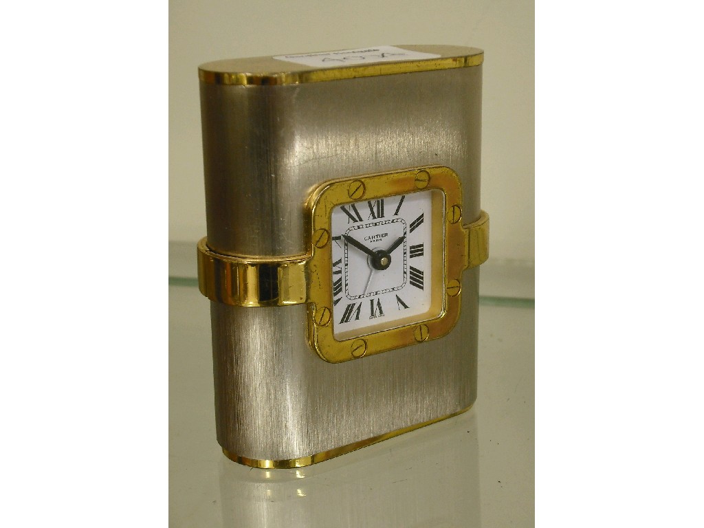 Appraisal: Stainless steel and gold plated alarm clock the white dial