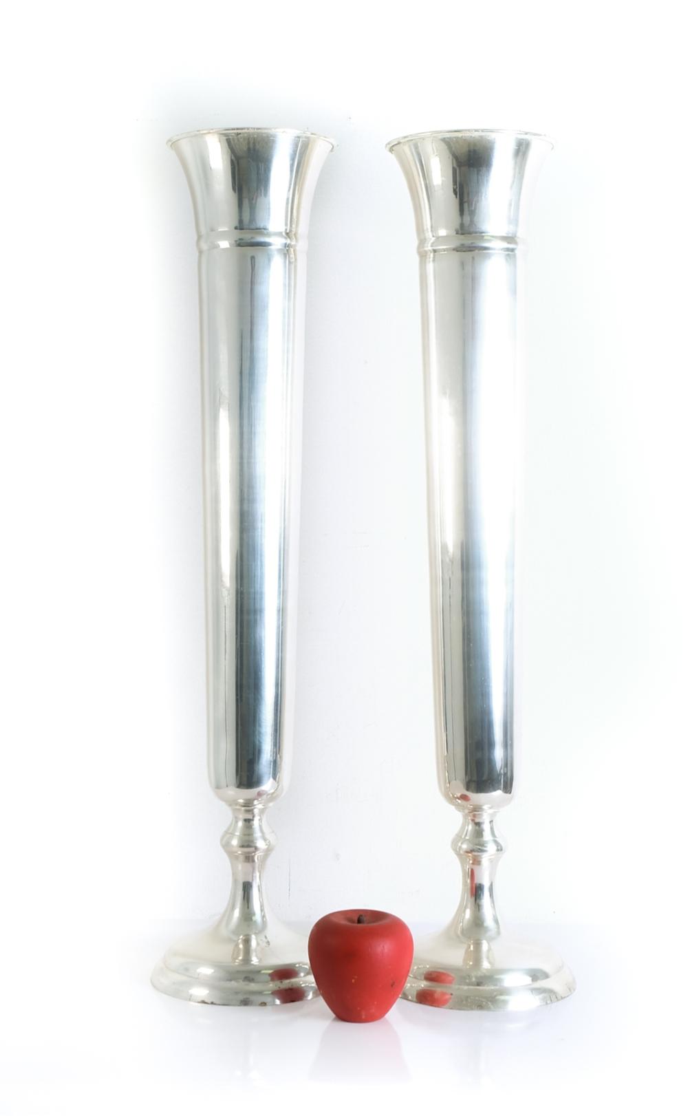 Appraisal: PAIR TALL VINTAGE SILVER TRUMPET VASES Pair tall vintage silver