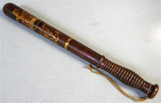 Appraisal: Victorian turned mahogany truncheon painted with a crown and marked