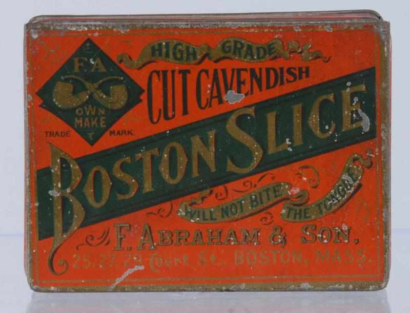 Appraisal: Boston Slice Square Corner Tobacco Tin Description Great condition Condition